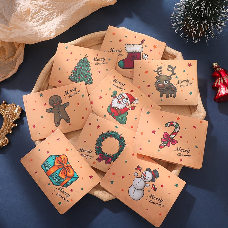 9Pcs Christmas Greeting Cards Retro Creative Holiday Cards Cartoon Blessing Message Cards Folded In Half With Envelopes - Image 3