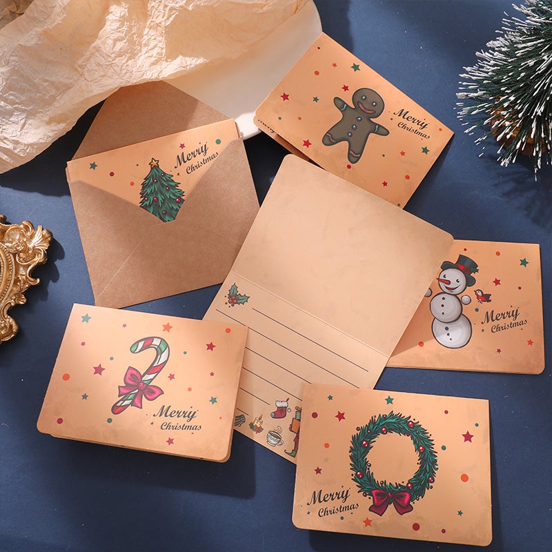 9Pcs Christmas Greeting Cards Retro Creative Holiday Cards Cartoon Blessing Message Cards Folded In Half With Envelopes - Image 5