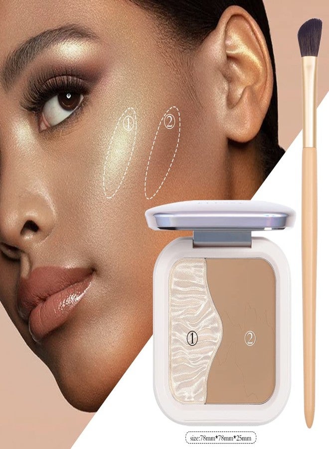 ELLESY Highlighter Makeup Palette Silky Texture Face Sculpting Highlighter Contouring Palette Lightweight Makeup Kit Grey Toned Natural Looking Contour Powder with brush-C01 - Image 2