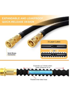 SYOSI Garden Hose 75ft,Expandable Garden Hose Pipe with 8 Modes Water Spray Gun, 12" 34" Solid Brass Fittings,Leak Proof Garden Hosepipe for Gardening, Watering and Cleaning  - Image 3