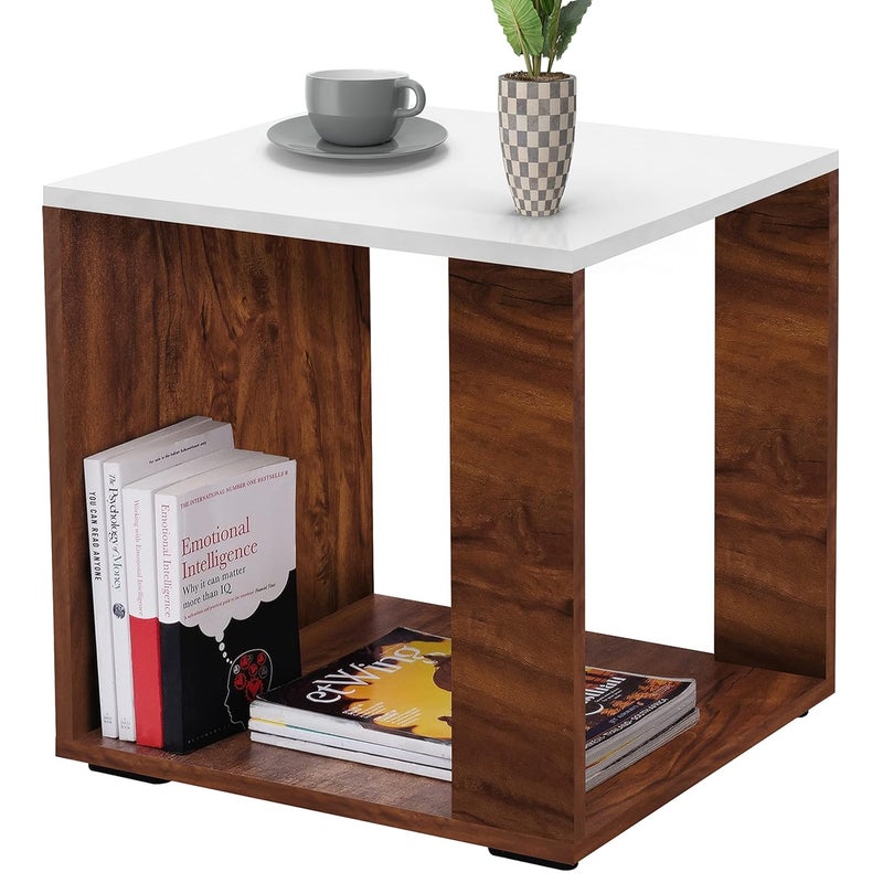 ABOUT SPACE Wooden Center Table End Sofa Bedside Table Corner Coffee Table with Solid Finish Space Saving Furniture with Storage for Living Room Bedroom Oak Red L 40 x B 45 x H 45 cm