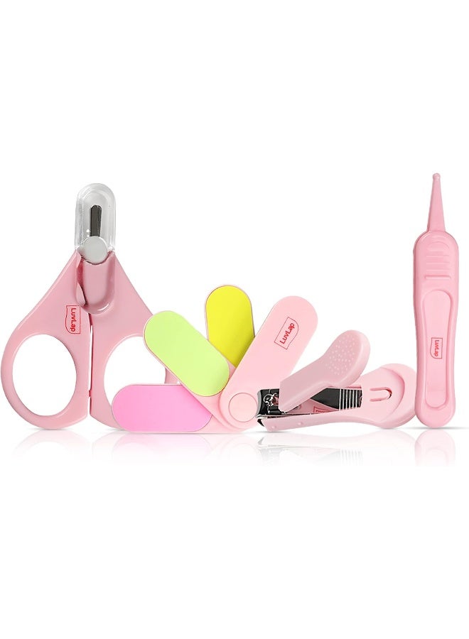 Luvlap Luv Lap Baby Grooming Scissors & Nail Clipper Set/Kit, Manicure Set, 4pcs, Pink, 0m+ - Image 1