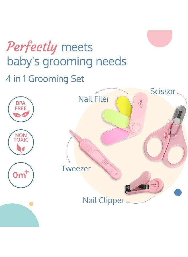 Luvlap Luv Lap Baby Grooming Scissors & Nail Clipper Set/Kit, Manicure Set, 4pcs, Pink, 0m+ - Image 3
