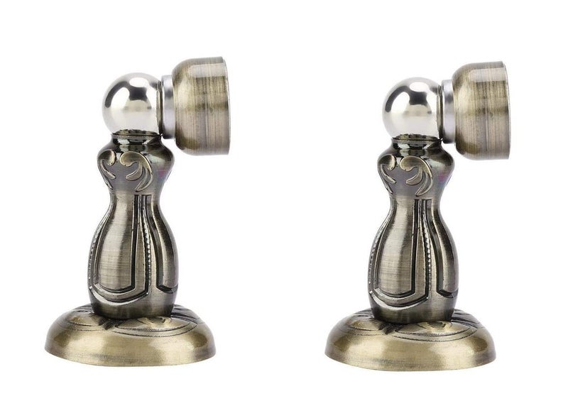 MHS Stainless Steel Magnetic Door Stopper Catcher Magnet Holder 360 Angle Hold with Screw Fittings Jiny Antique Pack of 2 - Image 1