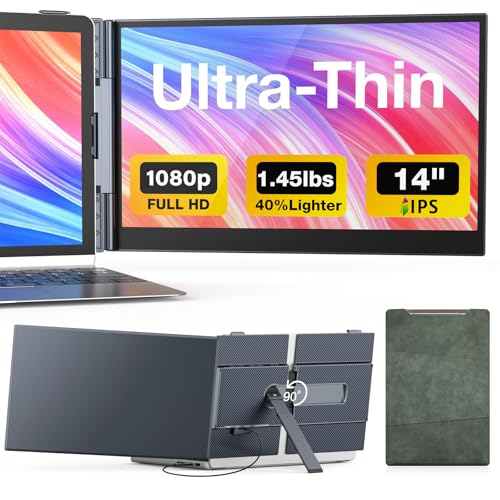 UK BONITOYS Laptop Screen Extender, 14" Ultra-Thin & Lightweight Portable Monitor, 1080P FHD IPS Second Screen, Plug and Play, Laptop Monitor Extender Compatible for Mac/Win Laptops 13-17 Inch - Image 1