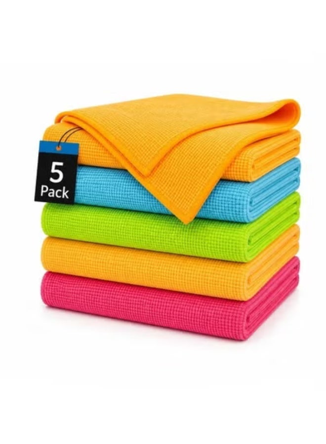 BLUBRAIN 5 Pack Microfiber Cleaning Cloth Multi Purposes Kitchen Towel Set (30 X 30 Cm) Super Absorbent Reusable Cleaning Towels - Kitchen Cloth - Image 2