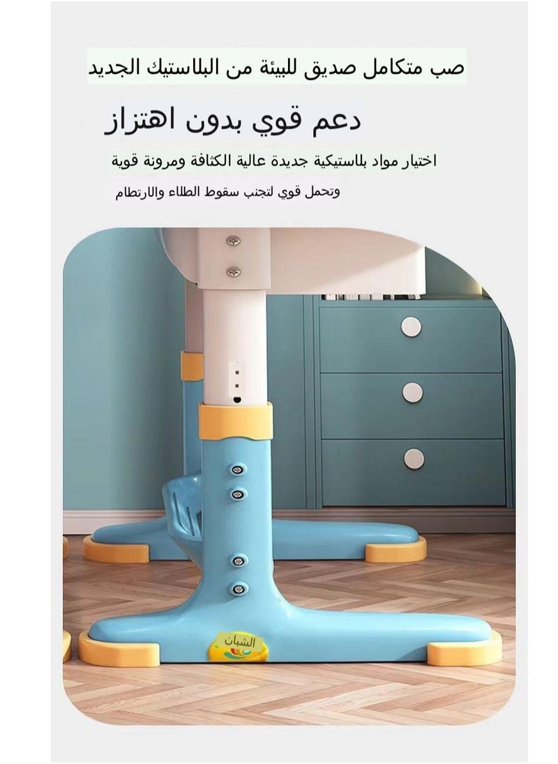 طقم مكتب دراسة وكرسي مريح للأطفال قابل لتعديل الارتفاع، باللون الأزرق