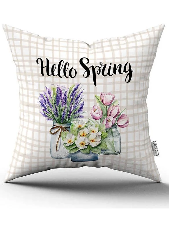 Cango Home Double Sided White Cream Spring Themed Floral Patterned Digital Printed Throw Pillow Cover CGH1088