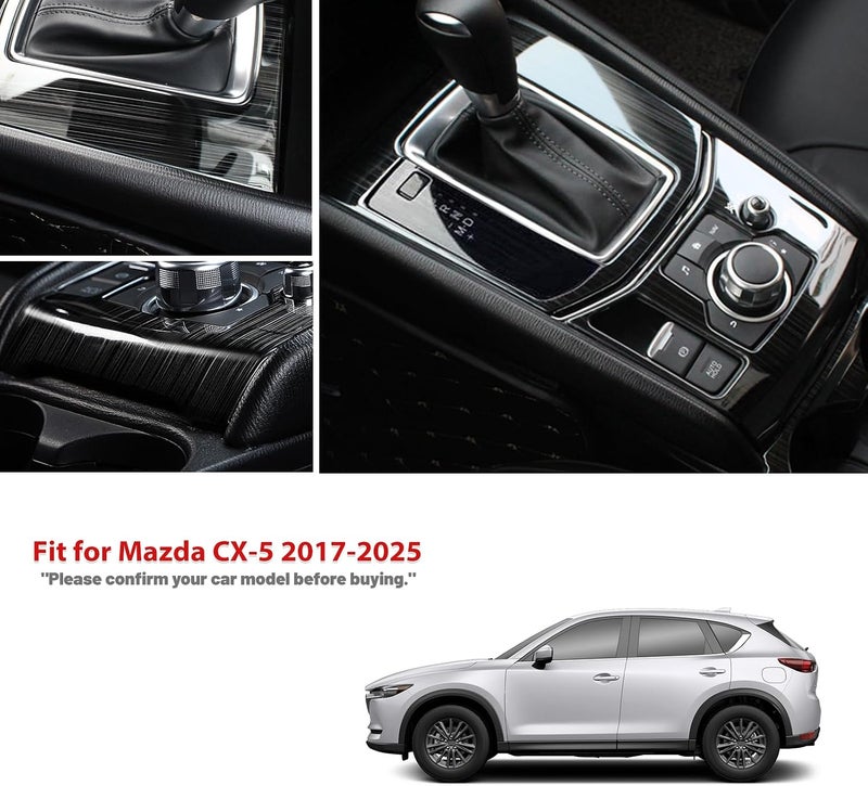 ANFOKAS متوافق مع مازدا CX-5 2025 2024 2023 2022 2021 2020 2019 2018 2017 ملحقات السيارة غطاء الكونسول الوسطي لوحة التروس غطاء مقبض ناقل الحركة إطارات الزخرفة - فولاذ مقاوم للصدأ أسود - Image 2