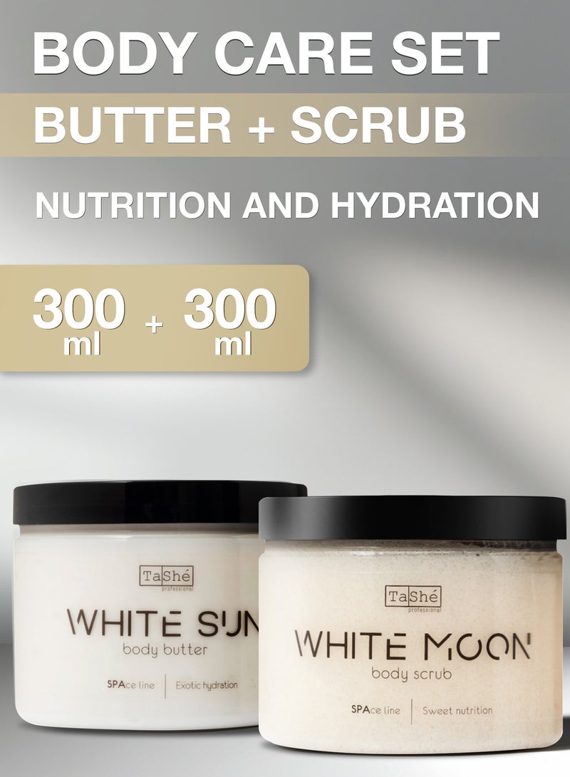 Tashe Body Glow Ritual Set | WHITE SUN Butter & WHITE MOON Scrub, Deep Nourishment & Silky Skin, 2×300ml  - Image 1