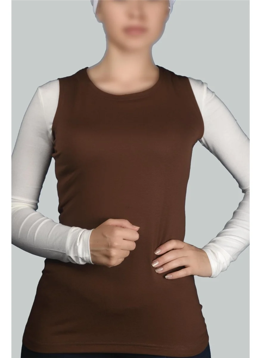 Altobeh Zero Sleeve Crew Neck Lycra Combed Cotton Women's Bodysuit - Chocolate