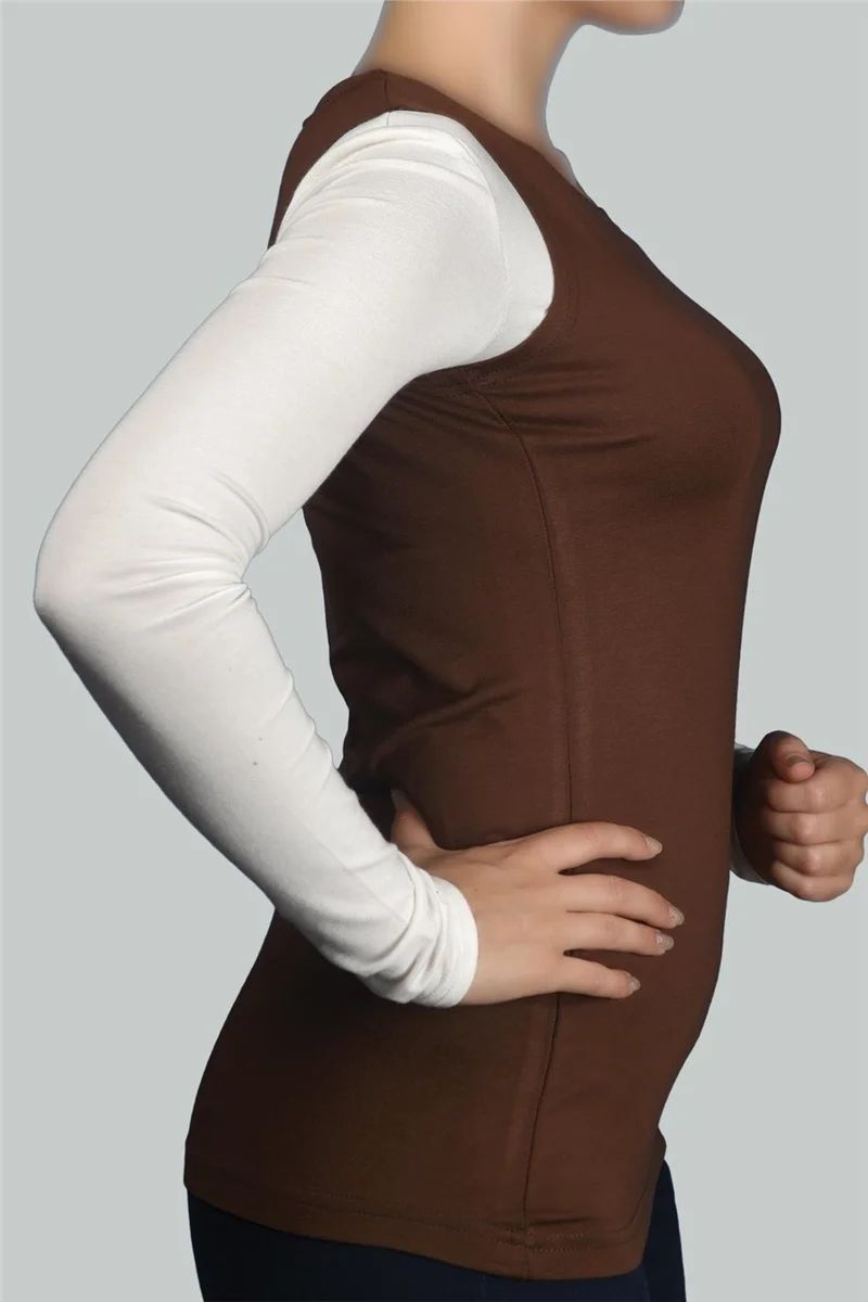 التوبة Zero Sleeve Crew Neck Lycra Combed Cotton Women's Bodysuit - Chocolate