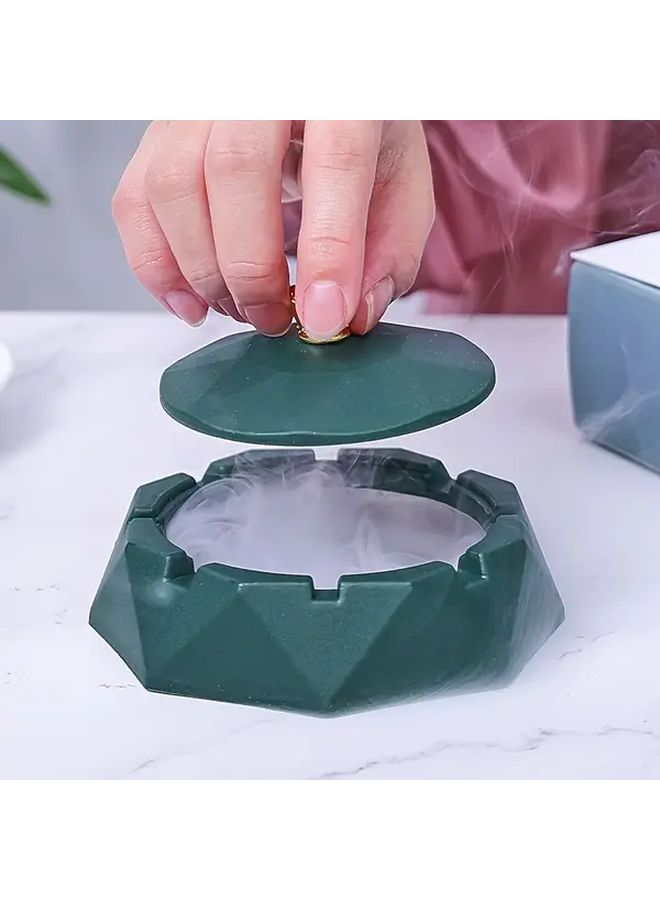 Random Color Plastic Oval Ashtray With Crown Lid Smokeless Design For Home Office Decor - Image 5