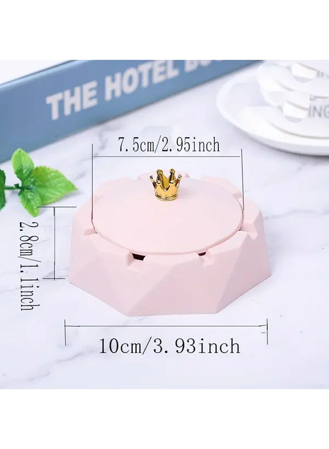 Random Color Plastic Oval Ashtray With Crown Lid Smokeless Design For Home Office Decor - Image 3