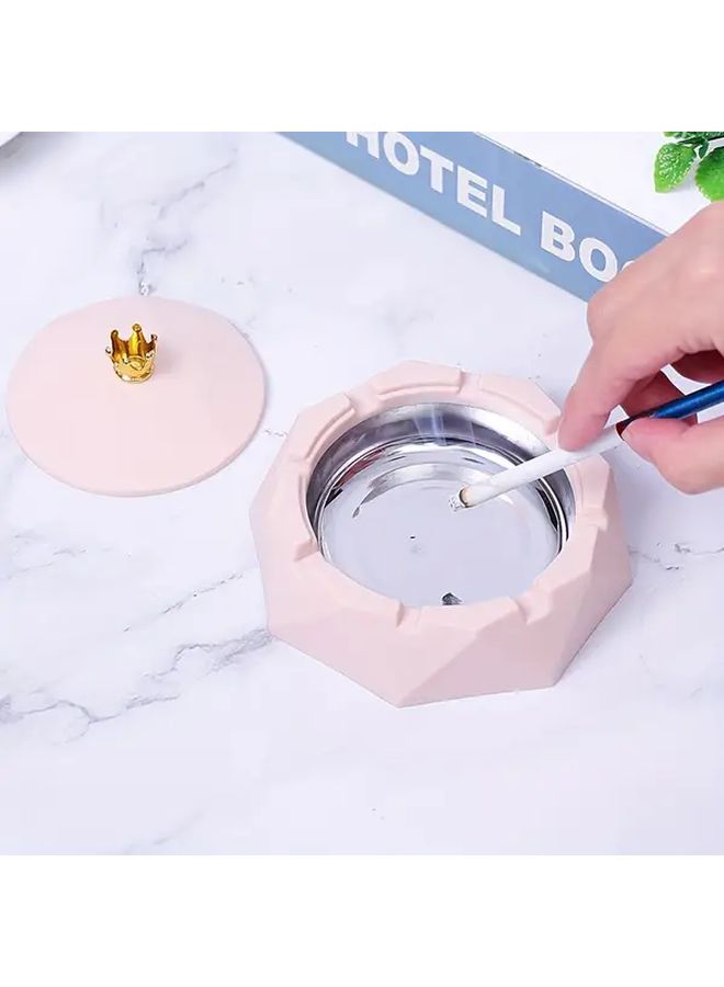 Random Color Plastic Oval Ashtray With Crown Lid Smokeless Design For Home Office Decor - Image 2