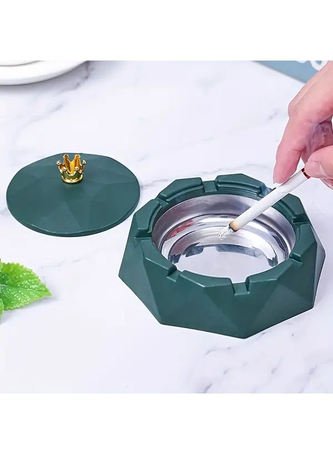 Random Color Plastic Oval Ashtray With Crown Lid Smokeless Design For Home Office Decor - Image 1