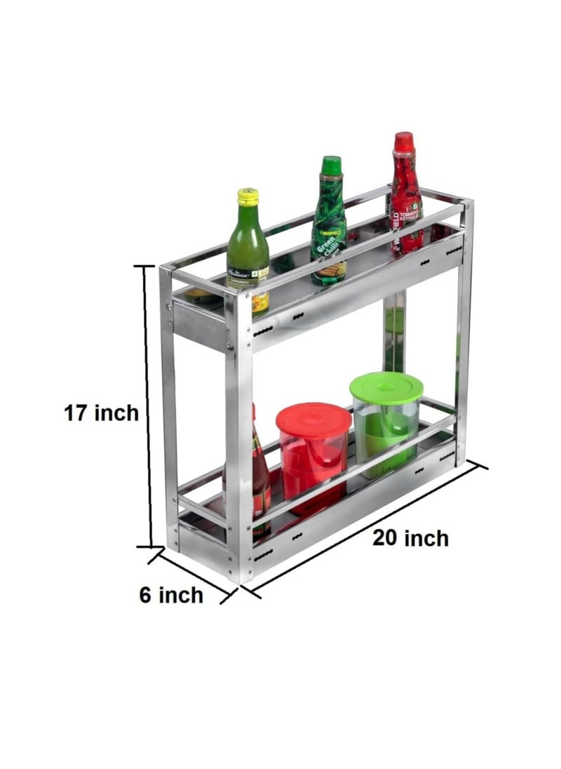 Generic - Modular Kitchen Stainless Steel 2 Shelves Bottle Multipurpose Pullout Basket (WITH 1 SET CHANNEL) (6 W X 20 L X 17 H ONE SET PERFORATED CHANNEL) - Image 1