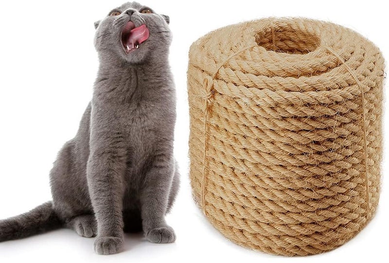 CAThrone Sisal Rope 6mm for Cat Scratcher Repair and Replace Cat Scratching Post, DIY Scratching Furniture - Cat Tree, Scratch Carpet & Mat, Cat Kicker Toys, Natural Jute 98ft/30m - Image 1