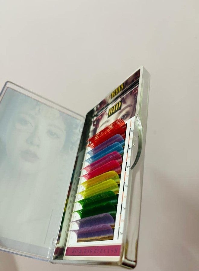 بيد وصلات رموش ملونة متعددة الأحجام، رموش جاهزة مجمعة مسبقًا (14 مم، انحناء 0.07 D) - Image 1