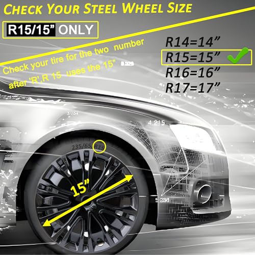 Aiqiying Hubcap Wheel Cover Replacement R15 Hub Caps UniversalFit Steel Wheel Rim Cover ABS Material Exterior Accessories for Car Truck SUV Set of 415inchBlack - Image 3