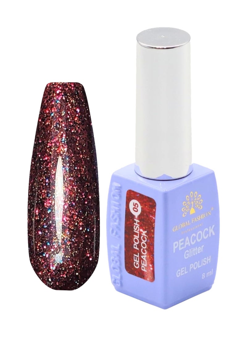 GLOBAL FASHION Professional Peacock Glitter Gel Polish 8Ml  Long-Lasting Manicure  (Color 05)  - Image 1