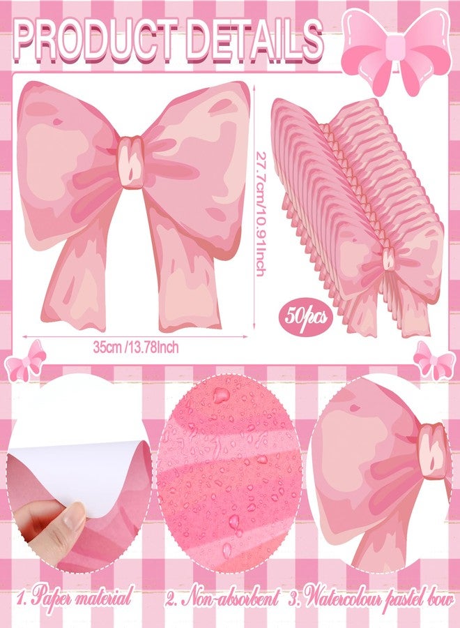 Tinlade 50 Pack Disposable Bow Placemats Coquette Bow Table Mats Slice 13.8 Inches Decorative Paper Placemats for Birthday Bridal Wedding Party Table Setting (Pink) - Image 3