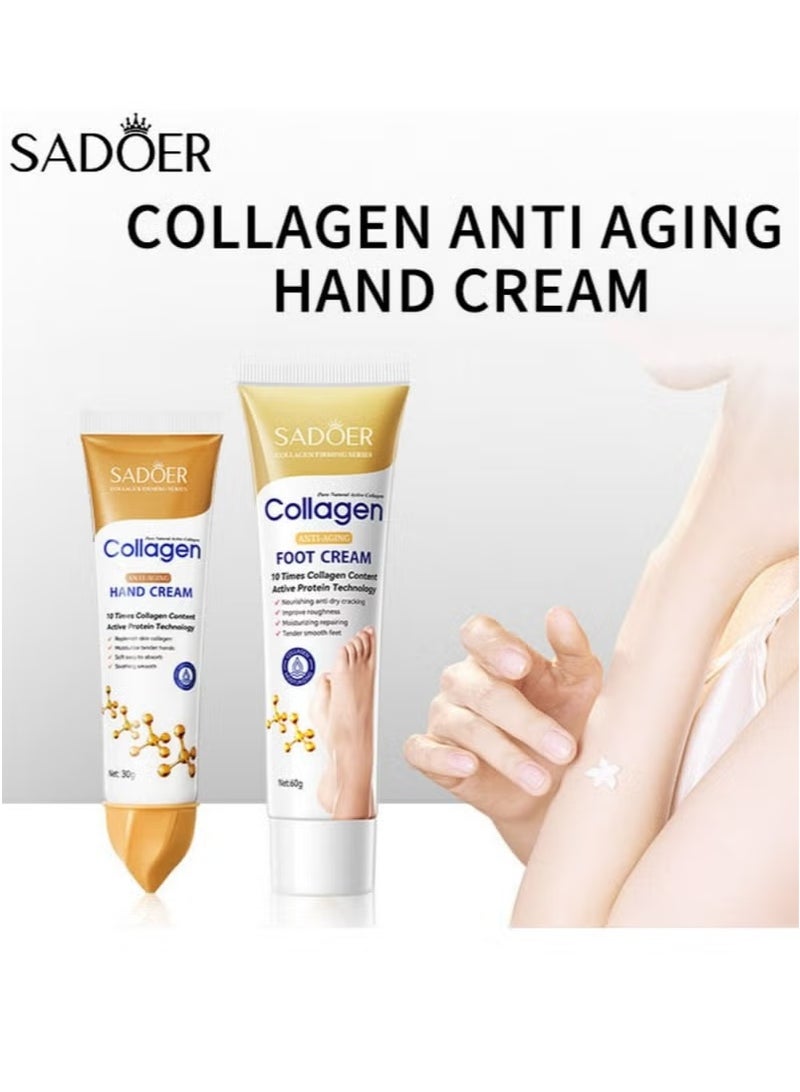 SADOER Collagen Anti Wrinkle Hand Cream, Nourishing Whitening Moisturizing Foot Cream, Fast Absorbing Anti Ageing Hand Cream, Smooth And Soft Skin Crack Repair Cream ,To Remove Wrinkles Darkness Callus Remover, Dead Skin Exfoliation, Hand and Foot Cream for Dry Cracked Hands,Elbows, Feet, Heels, Knees(1hand cream-1foot cream) - Image 2