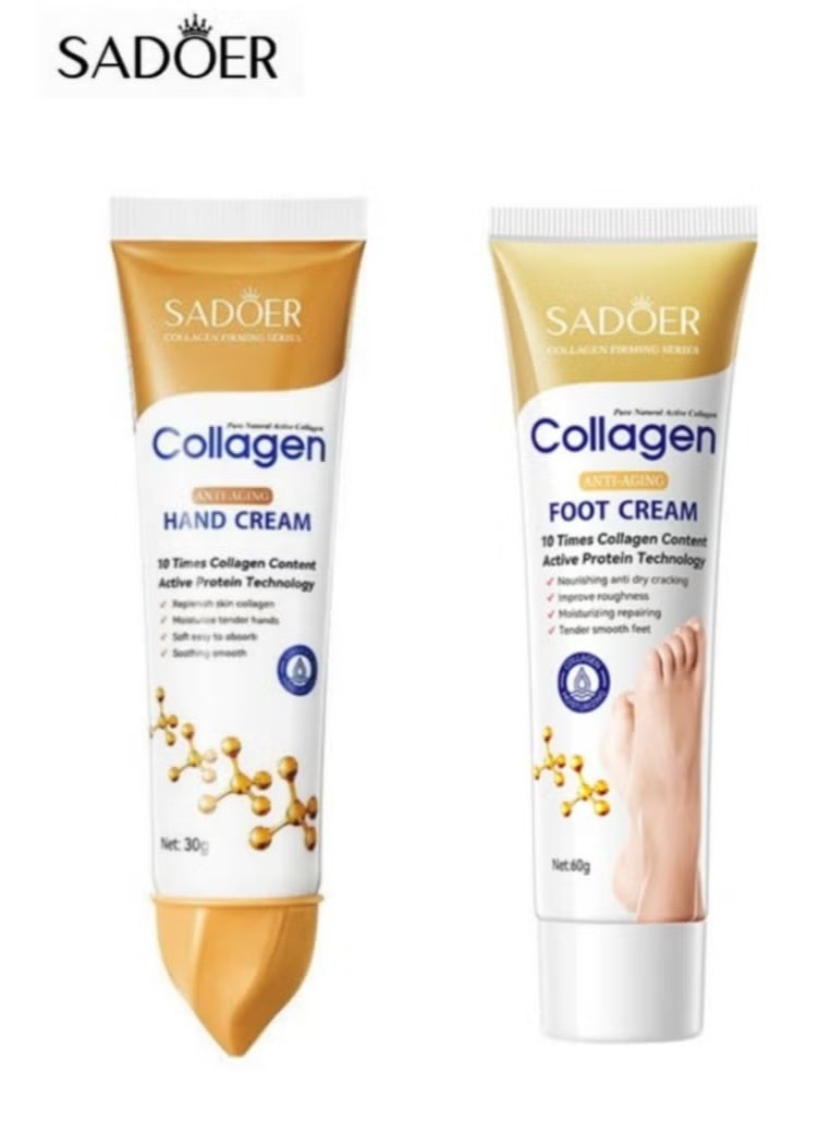 SADOER Collagen Anti Wrinkle Hand Cream, Nourishing Whitening Moisturizing Foot Cream, Fast Absorbing Anti Ageing Hand Cream, Smooth And Soft Skin Crack Repair Cream ,To Remove Wrinkles Darkness Callus Remover, Dead Skin Exfoliation, Hand and Foot Cream for Dry Cracked Hands,Elbows, Feet, Heels, Knees(1hand cream-1foot cream) - Image 1