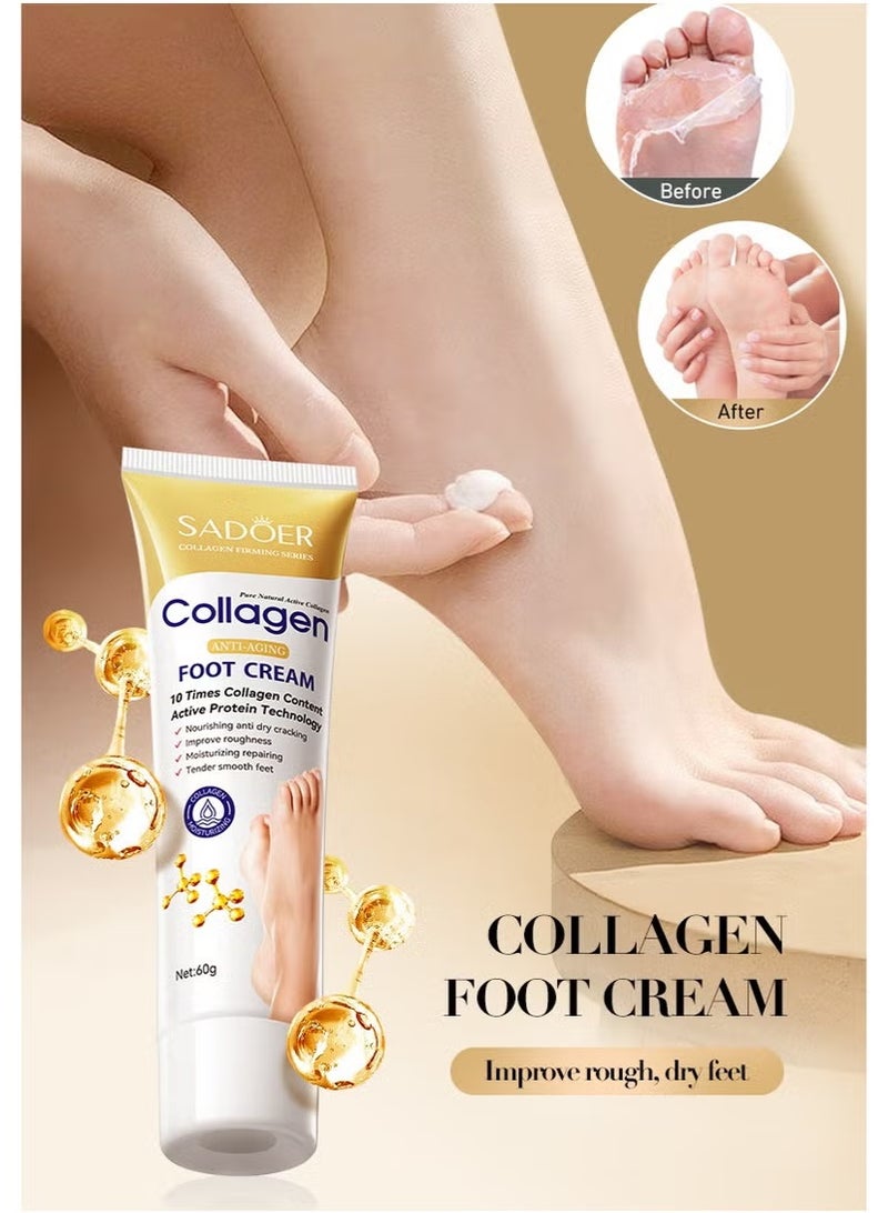 SADOER Collagen Anti Wrinkle Hand Cream, Nourishing Whitening Moisturizing Foot Cream, Fast Absorbing Anti Ageing Hand Cream, Smooth And Soft Skin Crack Repair Cream ,To Remove Wrinkles Darkness Callus Remover, Dead Skin Exfoliation, Hand and Foot Cream for Dry Cracked Hands,Elbows, Feet, Heels, Knees(1hand cream-1foot cream) - Image 3