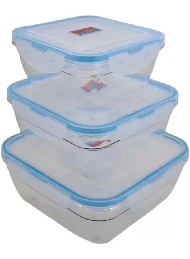 Tingli Anti Leakage Clear Plastic Food Container Blue With Airtight Lid, Eco Friendly- 3pcs Set - Image 2