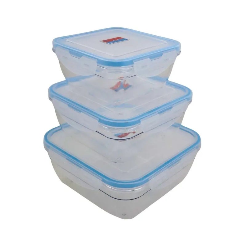 Tingli Anti Leakage Clear Plastic Food Container Blue With Airtight Lid, Eco Friendly- 3pcs Set - Image 1