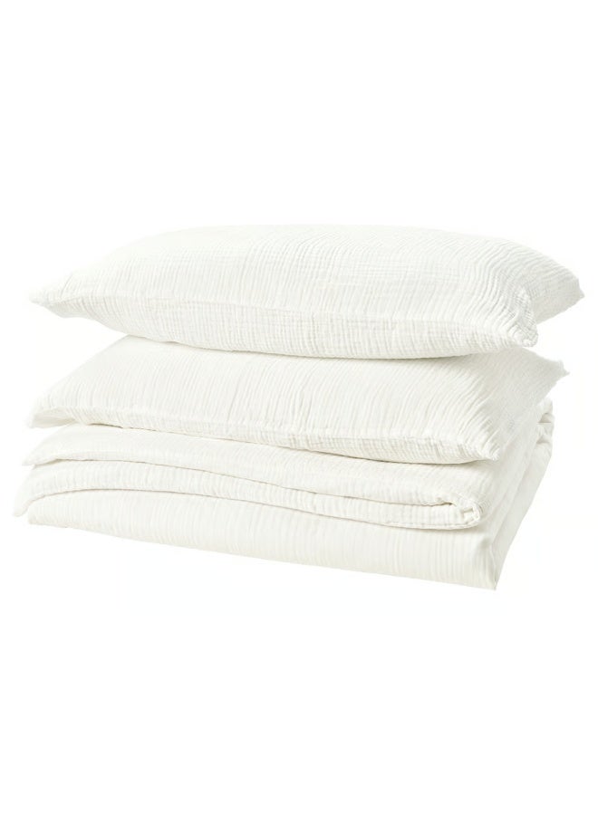Duvet cover and 2 pillowcases, white, 240x220/50x80 cm - Image 1
