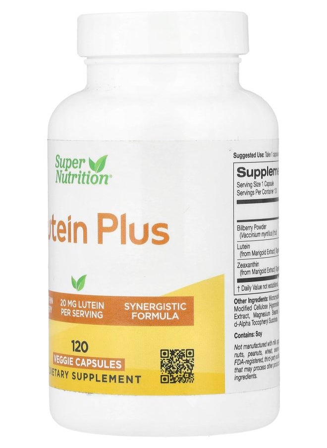 Super Nutrition Lutein Plus with Bilberry Powder and Zeaxanthin 20 mg 120 Veggie Capsules  - Image 2