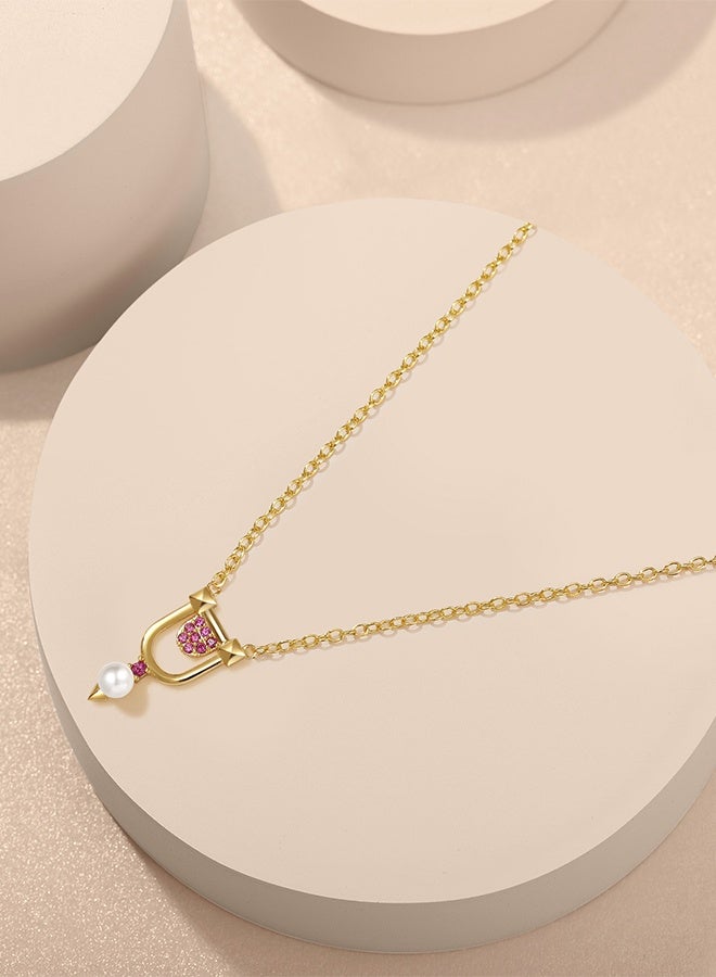 Moonmory 18K Gold Plated 925 Silver Mosque Door Frame Inspired Pearl Pendant Necklace  For Women with Pink Zircon, Best Gift for Ramadan, Valentine’s Day, Mother’s Day - Image 4