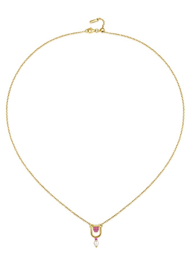 Moonmory 18K Gold Plated 925 Silver Mosque Door Frame Inspired Pearl Pendant Necklace  For Women with Pink Zircon, Best Gift for Ramadan, Valentine’s Day, Mother’s Day - Image 3
