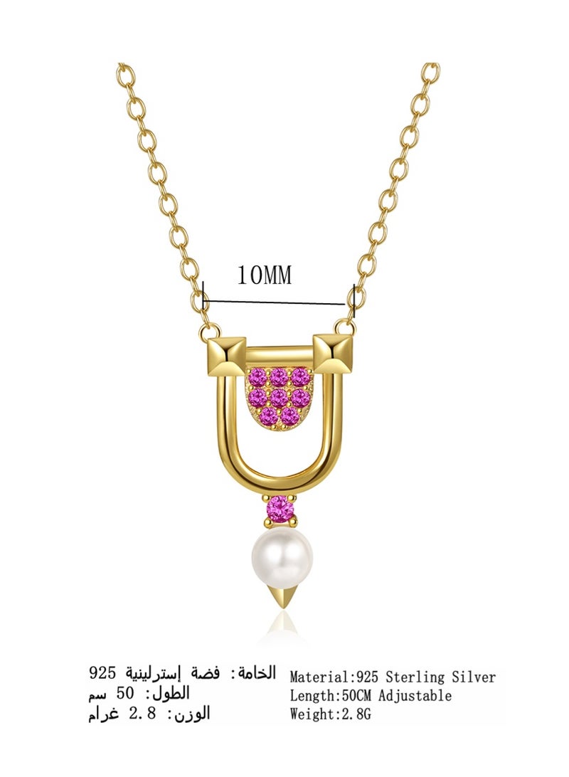 Moonmory 18K Gold Plated 925 Silver Mosque Door Frame Inspired Pearl Pendant Necklace  For Women with Pink Zircon, Best Gift for Ramadan, Valentine’s Day, Mother’s Day - Image 2