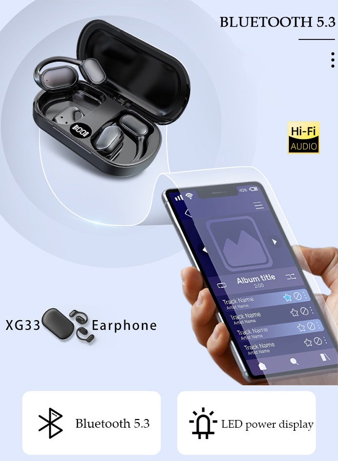 DUNISO سماعات أذن لاسلكية بلوتوث رياضية مع شاشة LED، وسادات فوق الأذن مع خطافات للأذن وميكروفون مدمج للتمرين باللون الأسود - Image 3