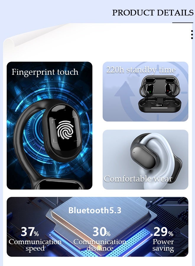 DUNISO سماعات أذن لاسلكية بلوتوث رياضية مع شاشة LED، وسادات فوق الأذن مع خطافات للأذن وميكروفون مدمج للتمرين باللون الأسود - Image 4