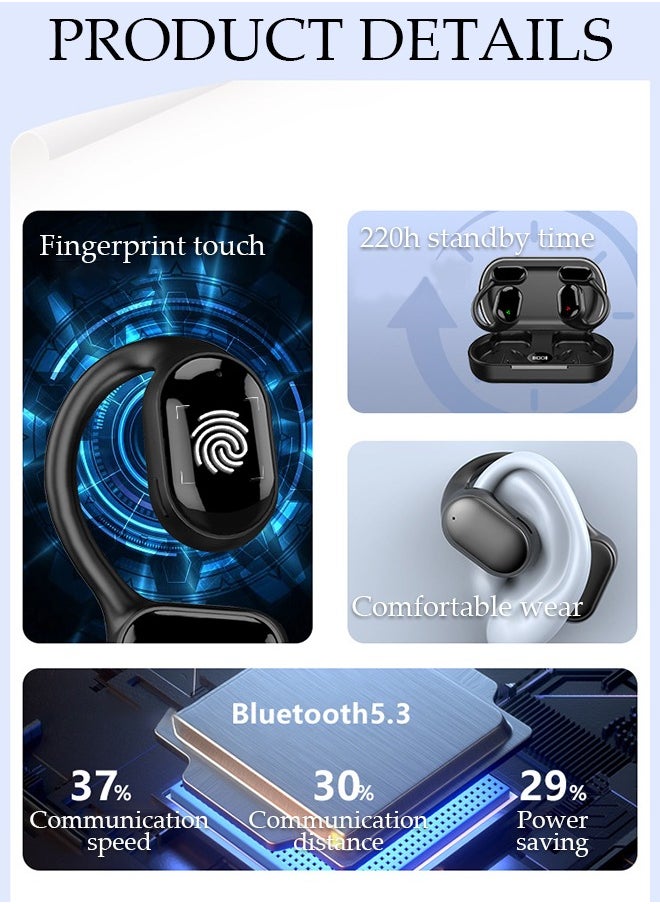 DUNISO - Wireless Earbuds Bluetooth Headphones Sport Earphones with LED Display Over-Ear Buds with Earhooks Built-in Mic Headset for Workout Black - Image 1