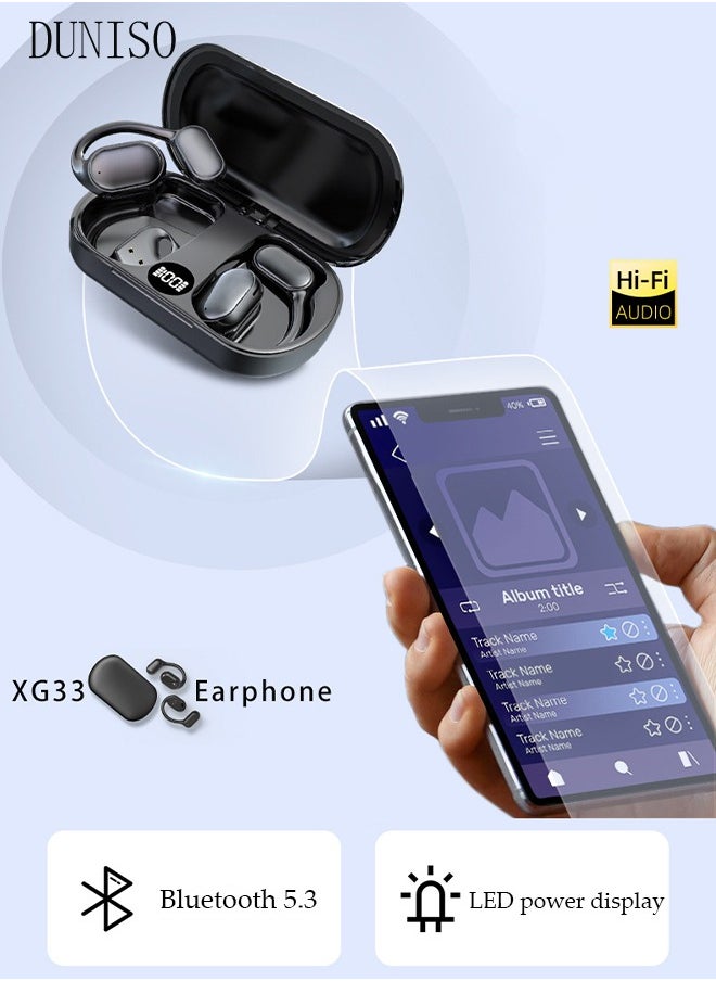 DUNISO - Wireless Earbuds Bluetooth Headphones Sport Earphones with LED Display Over-Ear Buds with Earhooks Built-in Mic Headset for Workout Black - Image 1