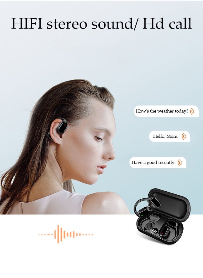 DUNISO - Wireless Earbuds Bluetooth Headphones Sport Earphones with LED Display Over-Ear Buds with Earhooks Built-in Mic Headset for Workout Black - Image 1