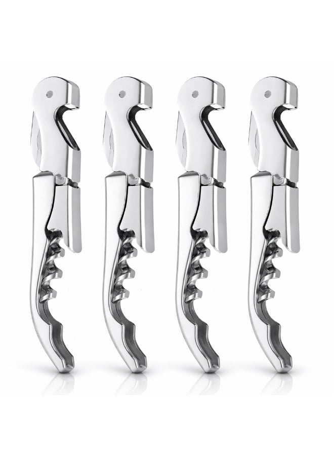 Professional Stainless Steel Waiter Corkscrew with Foil Cutter, Double Hinged Wine Opener and Bottle Opener Tool, Classic All-in-One Bartender Key, Set of 4 Pieces – Silver - Image 1