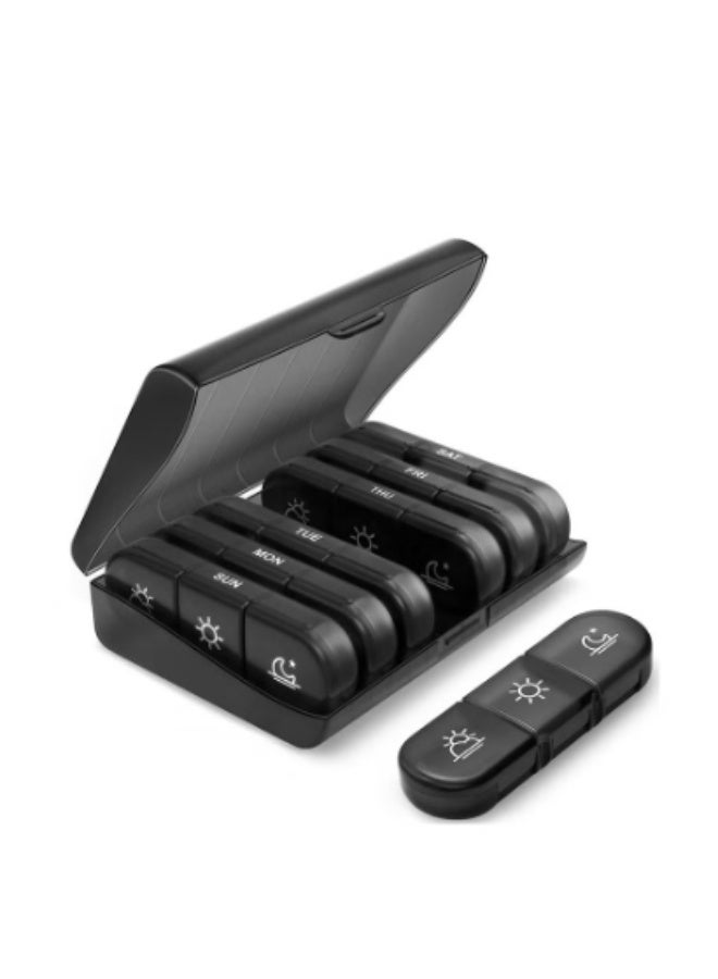 Seven days of the week 21 grid black pill box classification box portable pill box - Image 1