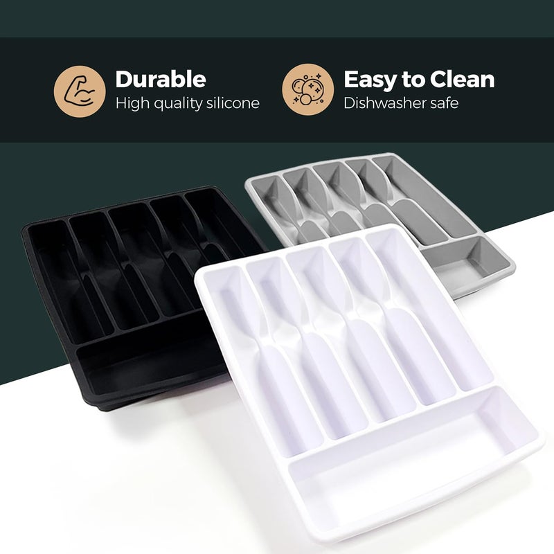 Pantrymade Silicone Silverware Drawer Organizer â€“ Non-Slip Utensil Holder for Kitchen Drawers | Cutlery Tray for Forks, Knives, Spoons & More | Durable, BPA-Free, Easy to Clean â€“ White - Image 5