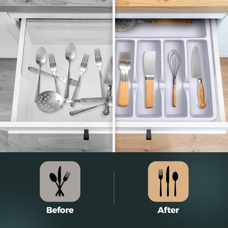 Pantrymade Silicone Silverware Drawer Organizer â€“ Non-Slip Utensil Holder for Kitchen Drawers | Cutlery Tray for Forks, Knives, Spoons & More | Durable, BPA-Free, Easy to Clean â€“ White - Image 4