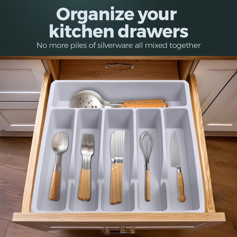 Pantrymade Silicone Silverware Drawer Organizer â€“ Non-Slip Utensil Holder for Kitchen Drawers | Cutlery Tray for Forks, Knives, Spoons & More | Durable, BPA-Free, Easy to Clean â€“ White - Image 3