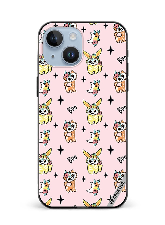 VR CREATIVE Protective Case Cover For Apple iPhone 15 Skeletons Of Cute Animals On Pink Design Multicolour - Image 1