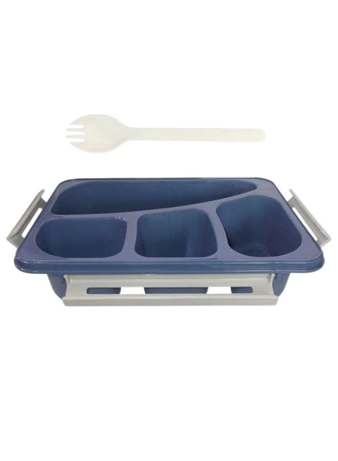 هابي هوم صندوق غداء بغطاء شفاف معزول مقاوم للتسرب مكون من 4 حجرات آمن للاستخدام في الميكروويف مع شوكة ملعقة 1400 مل - Image 3