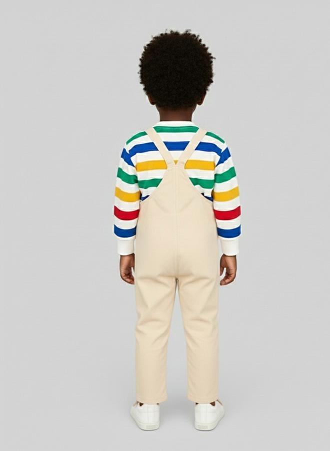 babyqlo Rainbow Stripe Top With Cream Dungaree Set - Image 2