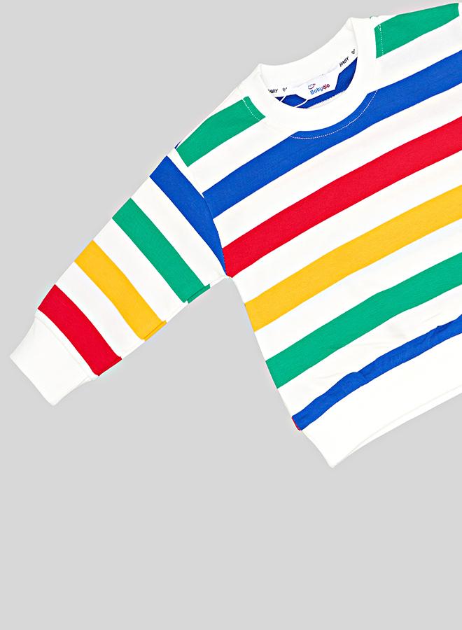 babyqlo Rainbow Stripe Top With Cream Dungaree Set - Image 5